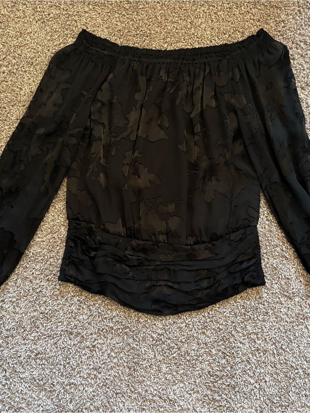 White House Black Market Black Off-Shoulder Floral Jacquard Blouse